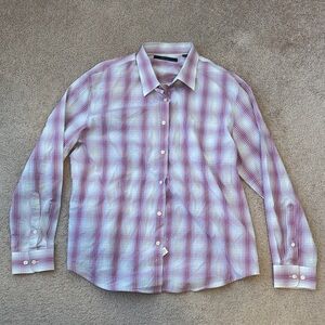 Perry Ellis Men's Pink and White Plaid Shirt